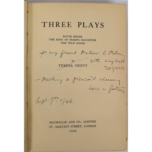 185 - Teresa Deevy - Three Plays: Katie Roche; The King of Spain's Daughter; The Wild Goose, published 193... 