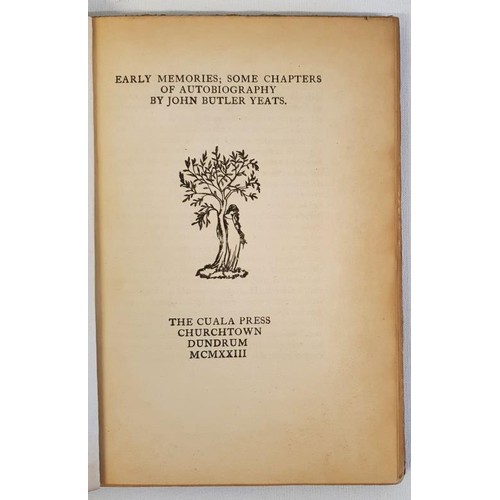 257 - John B. Yeats. Early Memnoirs : Some Chapters of Autobiography. Cuala Press. 1923. Limited edit. Boo... 