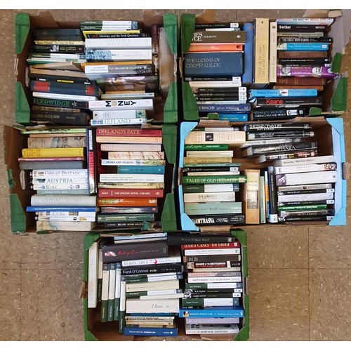 627 - Collection of approximately 170 books, hardback and paperback, mostly Irish interest in 5 boxes