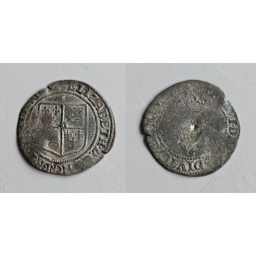 52 - Ireland. Elizabeth I 1558-1601. Base coinage of 1601-02 Sixpence. Obv. legend around arms. Rev Crown... 