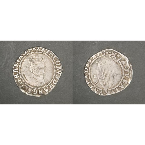 66 - Ireland. James I 1603-1625. Sixpence first coinage first bust M.M.Bell. Obv crowned bust to right le... 