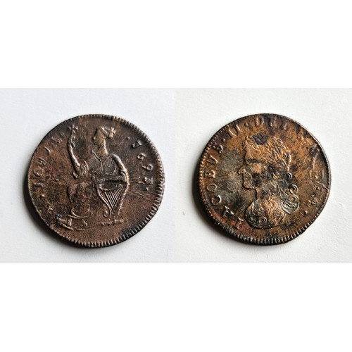 72 - Ireland. James II 1685-91. Limerick Hibernia or Siege money of 1691. Obverse, IACOBUS II DEI GRATIA.... 