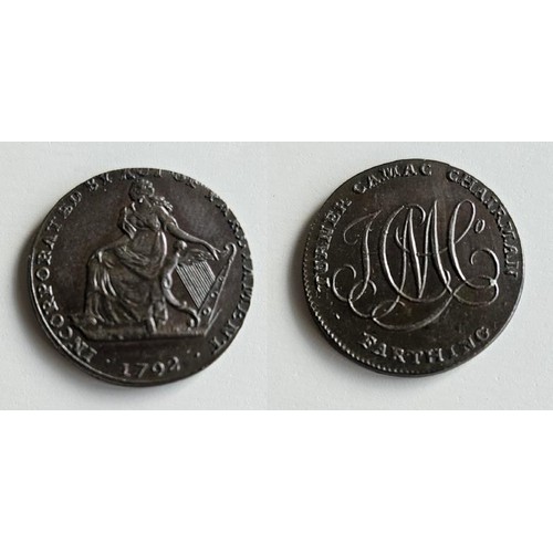 672 - Dublin. Turner Camac copper halfpenny 1792. Obv, female seated, incorporated by Act of Parliament. R... 