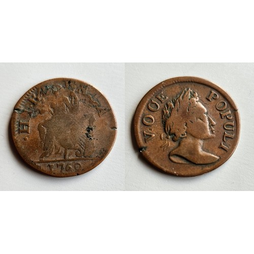 76 - Ireland. George III 1760-1820. Copper voce populi halfpenny 1760 Type 8 sharp features and reads voo... 