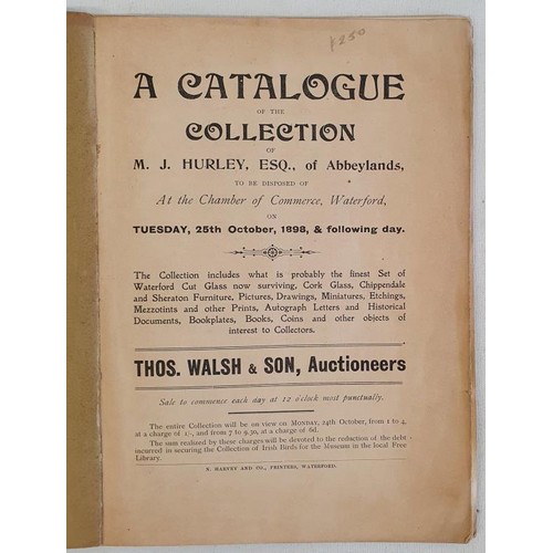 54 - Rare Irish catalogue. Thomas Walsh, Auctioneer The Mall, Waterford. Catalogue dated 25/26th October ... 