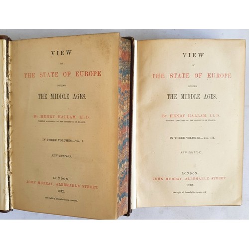 504 - Attractive St. Columba college prize bindings. View of the State of Europe by Hallam. 1872. Volumes ... 