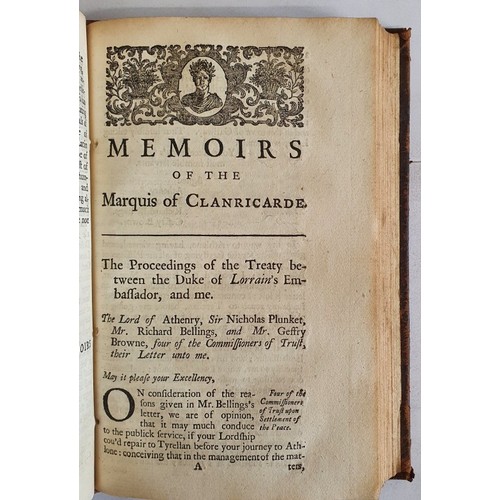 516 - Memoirs of the Right Honourable the Marquis of Clanricarde, Lord Deputy General of Ireland. Containi... 