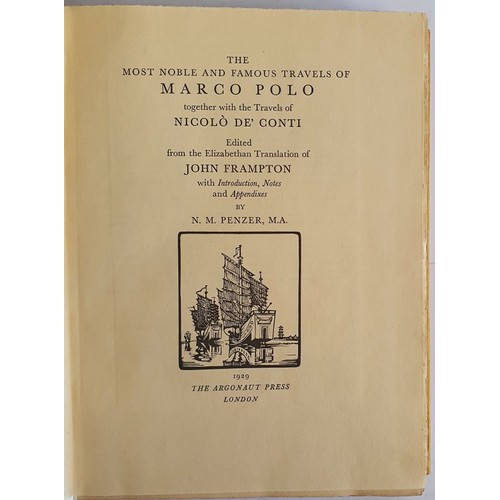 555 - N. M. Penzer. The Most Noble and Familiar Travels of Marco Polo. 1929.Coloured frontispiece. Maps. Q... 