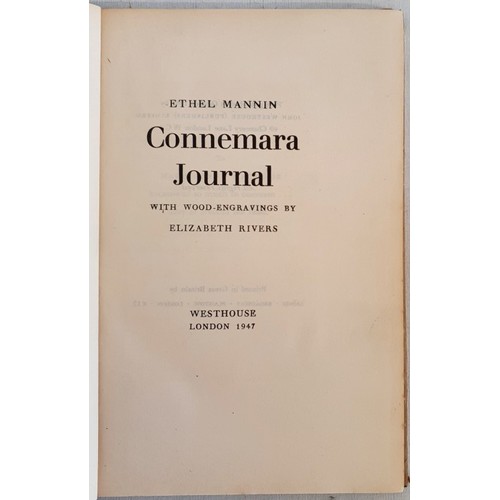 16 - Ethel Mannin. Connemara Journal. 1947. 1st. Illustrated by Elizabeth Rivers. With signed letter from... 