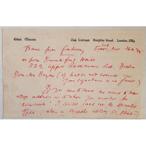 16 - Ethel Mannin. Connemara Journal. 1947. 1st. Illustrated by Elizabeth Rivers. With signed letter from... 