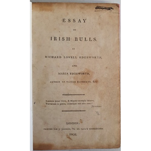 18 - Essay on Irish Bulls. Richard Lovell Edgeworth and Maria Edgeworth. London, J. Johnson. 1802. quarte... 