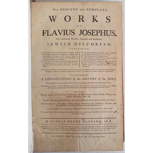 36 - JOSEPHUS, Flavius. MAYNARD, George Henry. Translator. The Whole Genuine and Complete Works of Flaviu... 