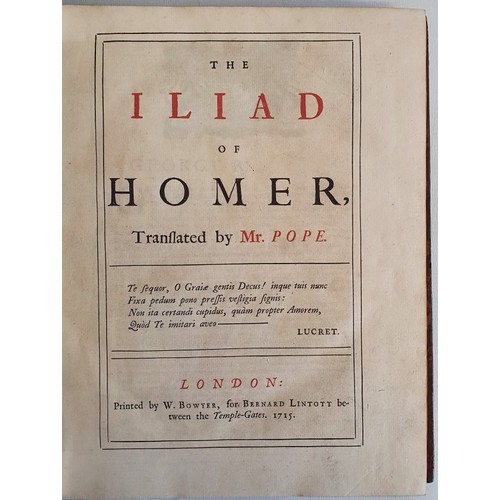 74 - The Odyssey of Homer; The Iliad of Homer Homer (Alexander Pope, translator). Printed for Bernard Lin... 