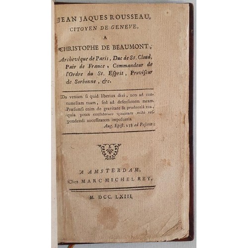 123 - LETTRE A M. DE BEAUMONT. ROUSSEAU (Jean-Jacques) Published by Marc Michel Rey, Amsterdam, 1763. Full... 