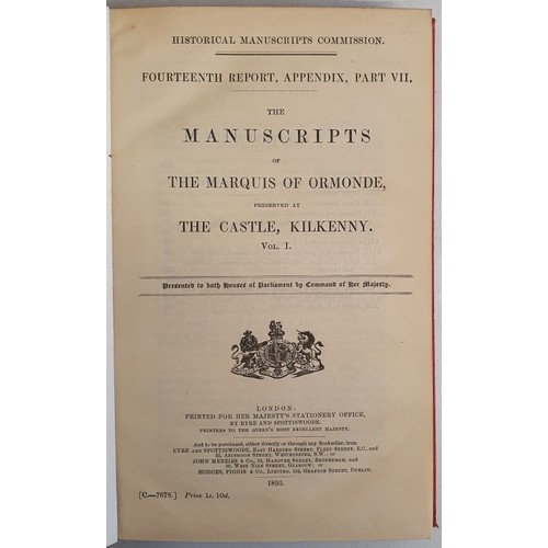 159 - The Manuscripts of the Marquis of Ormonde, preserved at the Castle, Kilkenny. Vol. 1 - 2, Index and ... 