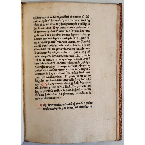 INCUNABULA: St. Thomas Aquinas. Beatitudo Eternitatis. The gilt title ...