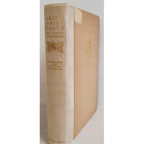 Irish Fairy Tales - James Stephens; Rackham, Arthur (illustrator), published, London 1920. One of 520 copies signed by the illustrator Arthur Rackham, plain illustrations and 16 tipped-in colour plates by Arthur Rackham, captioned tissue-guards, publisher's vellum-backed boards, decorated in gilt with gilt titling and decoration to spine. Internally clean, tightly bound. Velum spine, clean and bright.