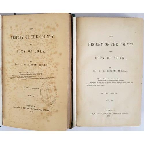 78 - Rev. C. Gibson 'The History of the County and City of Cork' 1861. Two Volumes. Map. Original Green C... 