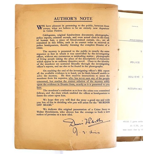 114 - Detective Fiction] Wheatley, Dennis. Murder of Miami., 1936, quarto. 4to, original buff wrappers wit... 