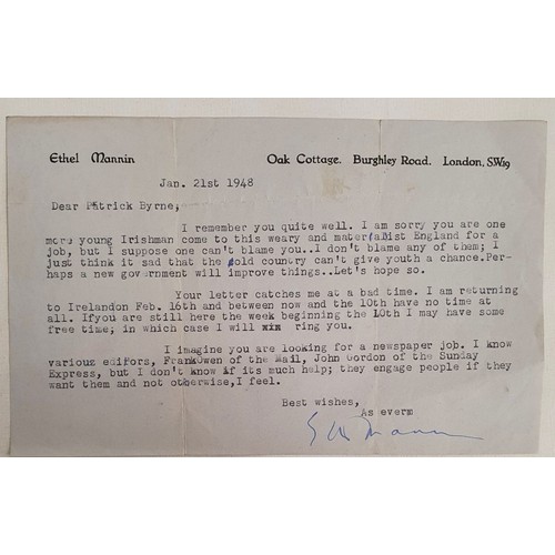 25 - Ethel Mannin. Connemara Journal. 1947. 1st Illustrated by Elizabeth Rivers. Inscribed letter from au... 