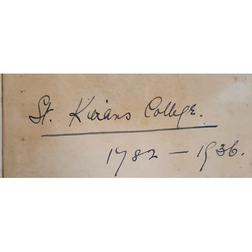30 - St Kierans College Kilkenny: Manuscript Book Dated 1782-1936. Initials G S on front Board.Listing St... 
