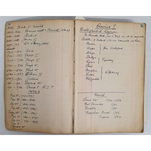 30 - St Kierans College Kilkenny: Manuscript Book Dated 1782-1936. Initials G S on front Board.Listing St... 