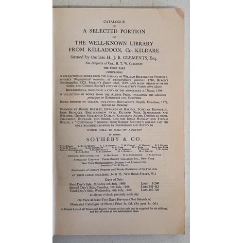 37 - Scarce Sothebys Catalogue of the Library of the late H.J.B. Clements of Killadun, Co. Kildare. 3-day... 
