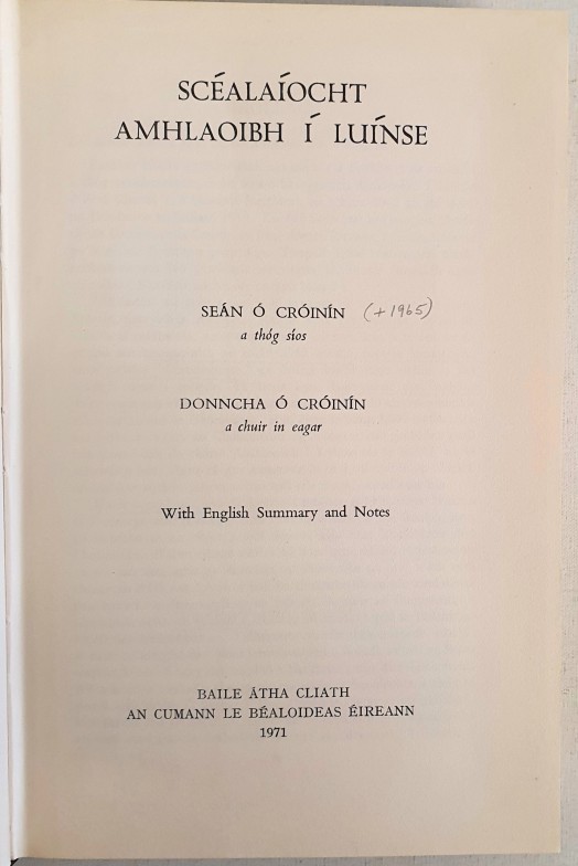 Scealaoiocht Amhlaoibh i Luine. Sean O Croinin; Donncha O Croinin ...