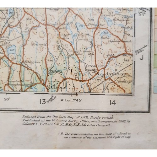 2 - Ordnance Survey Sligo Sheet 7 &frac12; inch to the mile Published 1918. c.74cm x 53cm Frame c.85cm x... 