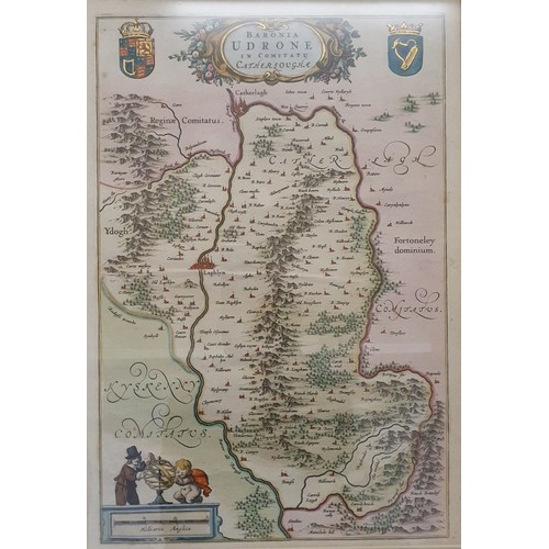16 - 17th century map of Carlow by Joan Blaeu (1596-1673).&nbsp;Beronia Udrone.&nbsp;15 x 10in. With fram... 