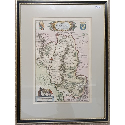 16 - 17th century map of Carlow by Joan Blaeu (1596-1673).&nbsp;Beronia Udrone.&nbsp;15 x 10in. With fram... 