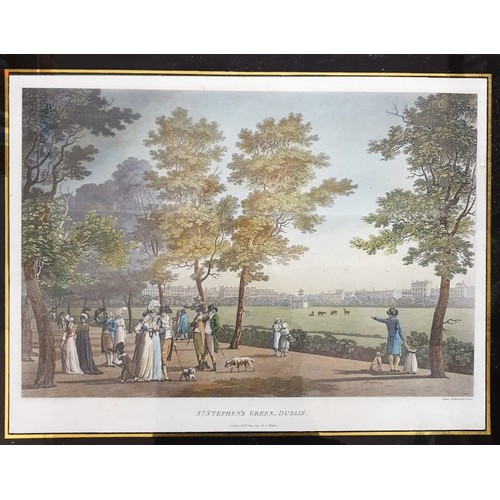 30 - James Malton St Stephens Green Dublin Published London 1796 Coloured Framed Black and Gold glass. c.... 