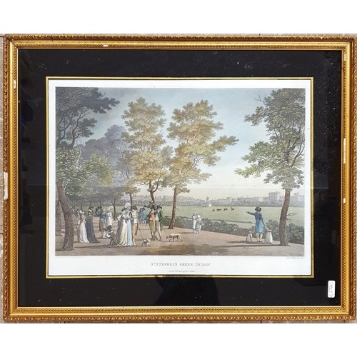 30 - James Malton St Stephens Green Dublin Published London 1796 Coloured Framed Black and Gold glass. c.... 