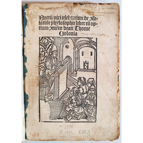 53 - Incunabula: Boethius. De Consolatione Philosophiae. Cologne, 1497.Title page with large woodcut devi... 