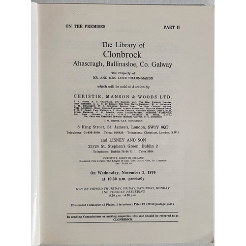 36 - Christies sale of the library of Clonbrock, Ahascragh, Co. Galway on the 3rd November, 197 with ephe... 