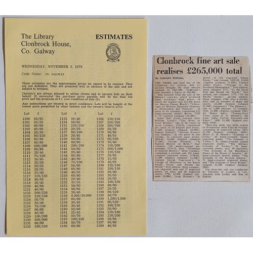 36 - Christies sale of the library of Clonbrock, Ahascragh, Co. Galway on the 3rd November, 197 with ephe... 