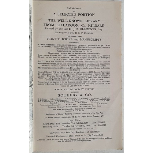 40 - Sotheby's Catalogue of the famed library of Colonel H.J.B. Clements of Killadoon, Co. Kildare, two d... 