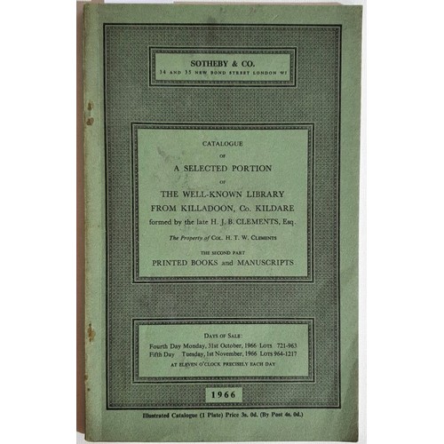 40 - Sotheby's Catalogue of the famed library of Colonel H.J.B. Clements of Killadoon, Co. Kildare, two d... 