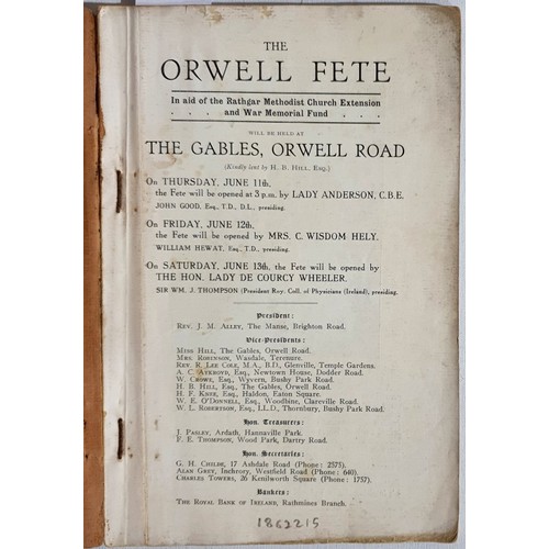 20 - The Orwell Fete. Catalogue of Orwell Fete - The Gables, Orwell Road, Dublin. 11-13 June 1925 in aid ... 