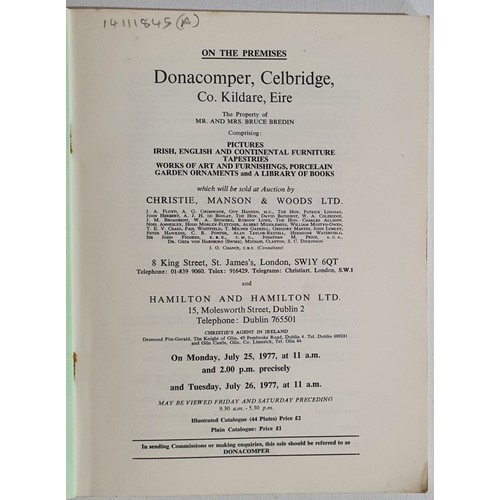 50 - Christies catalogue of contents of Donacomper, Celbridge sold 25th July, 1977. Estimate list. Quarto