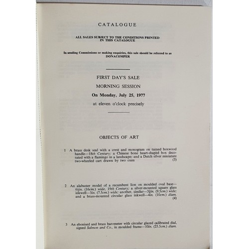 50 - Christies catalogue of contents of Donacomper, Celbridge sold 25th July, 1977. Estimate list. Quarto