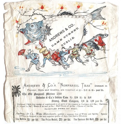 37 - Vintage advertisement for Andrews & Co. Dame St, Dublin, a wine, tea and spirit merchant. On fra... 