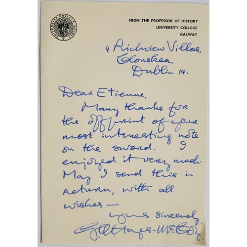56 - Galway Interest: The Galway Sword and Mace by G A Hayes-McCoy with a SIGNED manuscript letter; The W... 