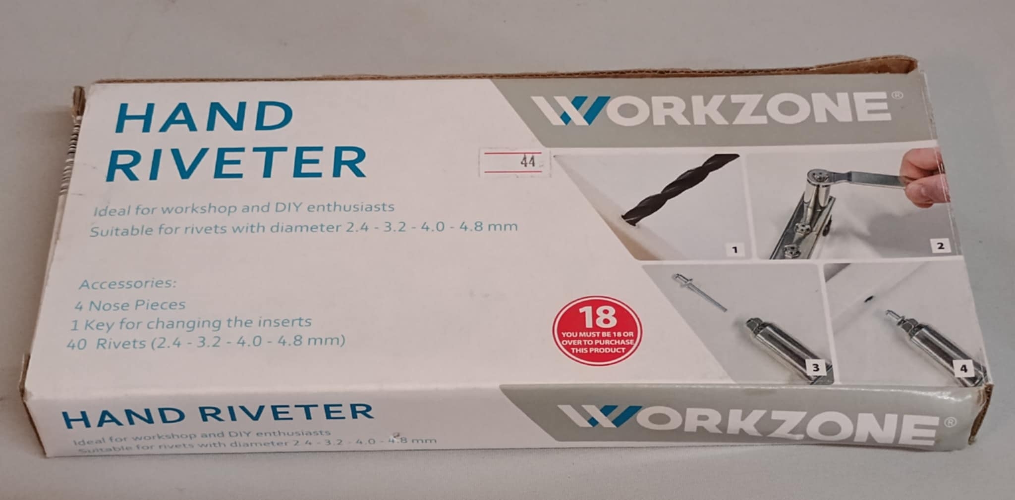 Workzone Hand Riveter tool for workshop rivets with diameter 2.4 to 4.8mm