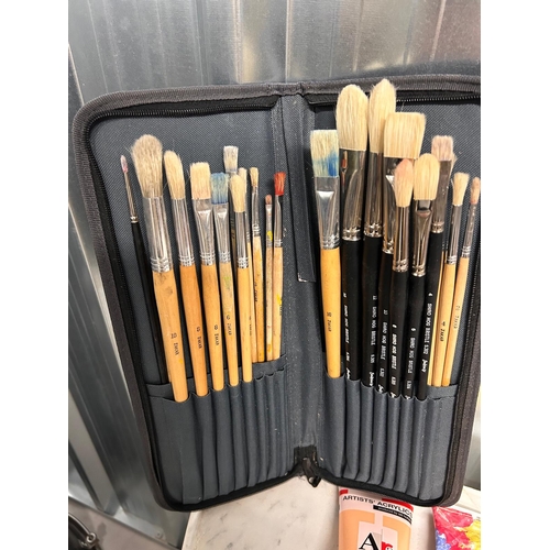9 - Selection of acrylic paint and brushes by Jakar and Shiro also included pastel oils