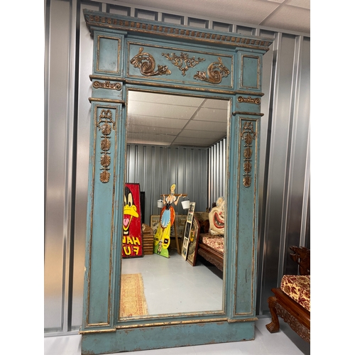 57 - Antique wood and gilt French Trumeau mirror with neoclassical ornamentation