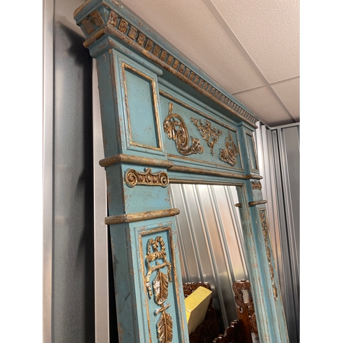 57 - Antique wood and gilt French Trumeau mirror with neoclassical ornamentation