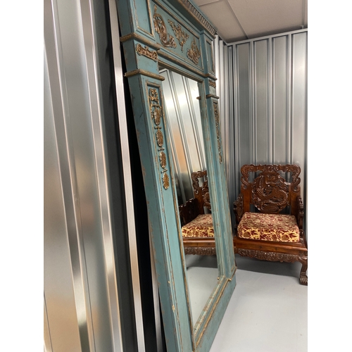 57 - Antique wood and gilt French Trumeau mirror with neoclassical ornamentation