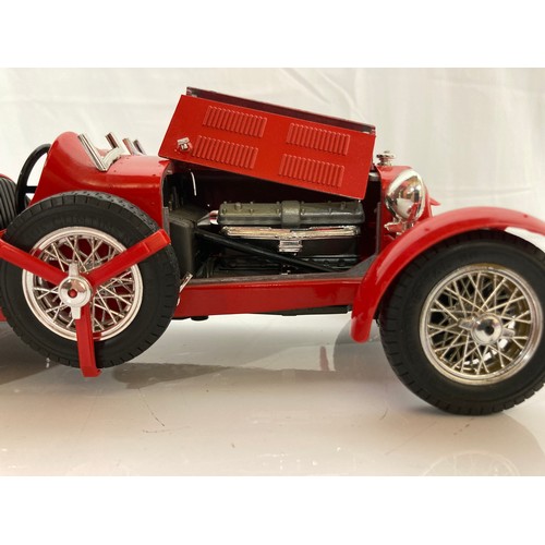 9 - Franklin mint Edwardian era Packard, an Alfa Romeo Monza and racing car biscuit tin
