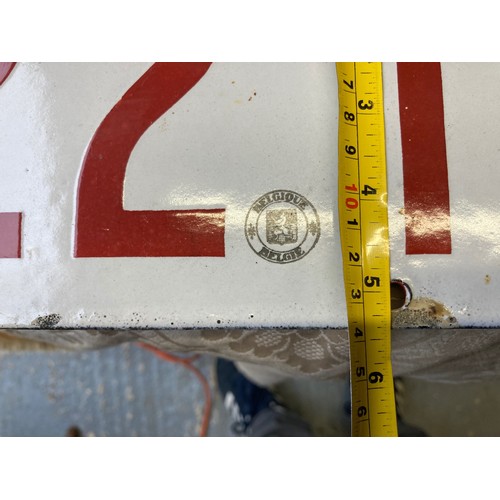 50 - Vitreous enamel veteran motor car registration sign from Belgium 13 inches x 5.5 inches